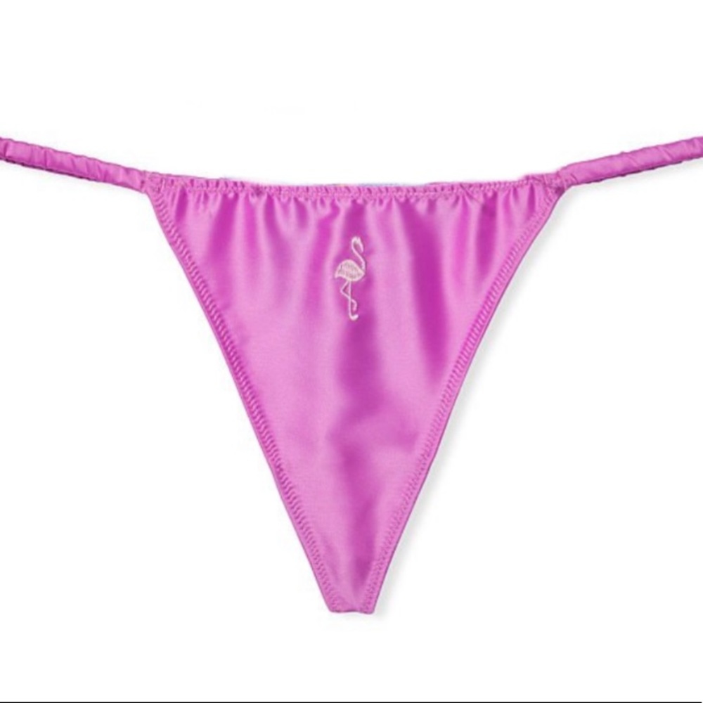 Victoria’s Secret V String panty thong satin ruched sides Flamingo XS